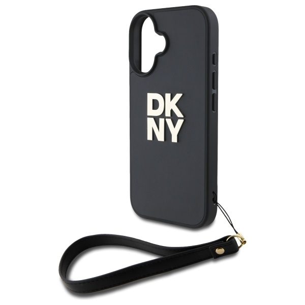 DKNY HC PU Wrist Strap and Stack Logo case for iPhone 16 6,1" black