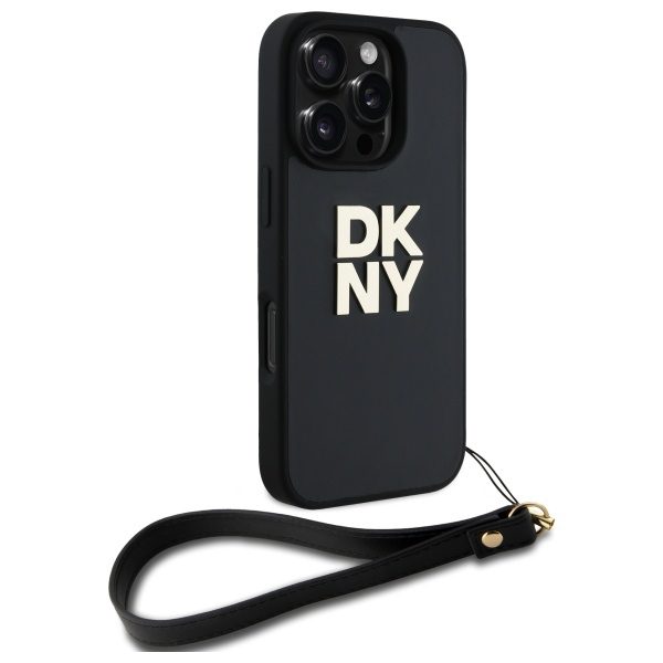 DKNY HC PU Wrist Strap and Stack Logo case for iPhone 16 Pro 6,3" black