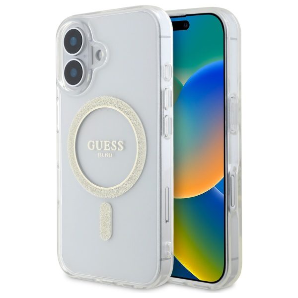 Guess HC MagSafe IML Glitter Circle case for iPhone 16 Plus 6,7" transparent