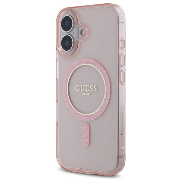 Guess HC MagSafe IML Glitter Circle case for iPhone 16 6,1" pink