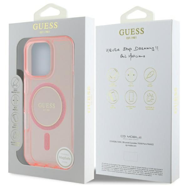 Guess HC MagSafe IML Glitter Circle case for iPhone 16 Pro Max 6,9" pink