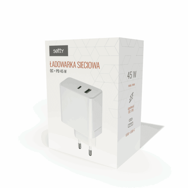 Setty wall charger PD+QC USB + USB-C 45W LSI-01white JO