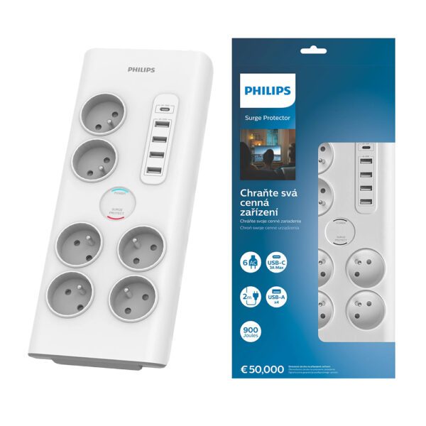 424003_oryg Anti-surge power strip PHILIPS extension cord 6 sockets + 6xUSB-A + 1xUSB-C 2m 16A white