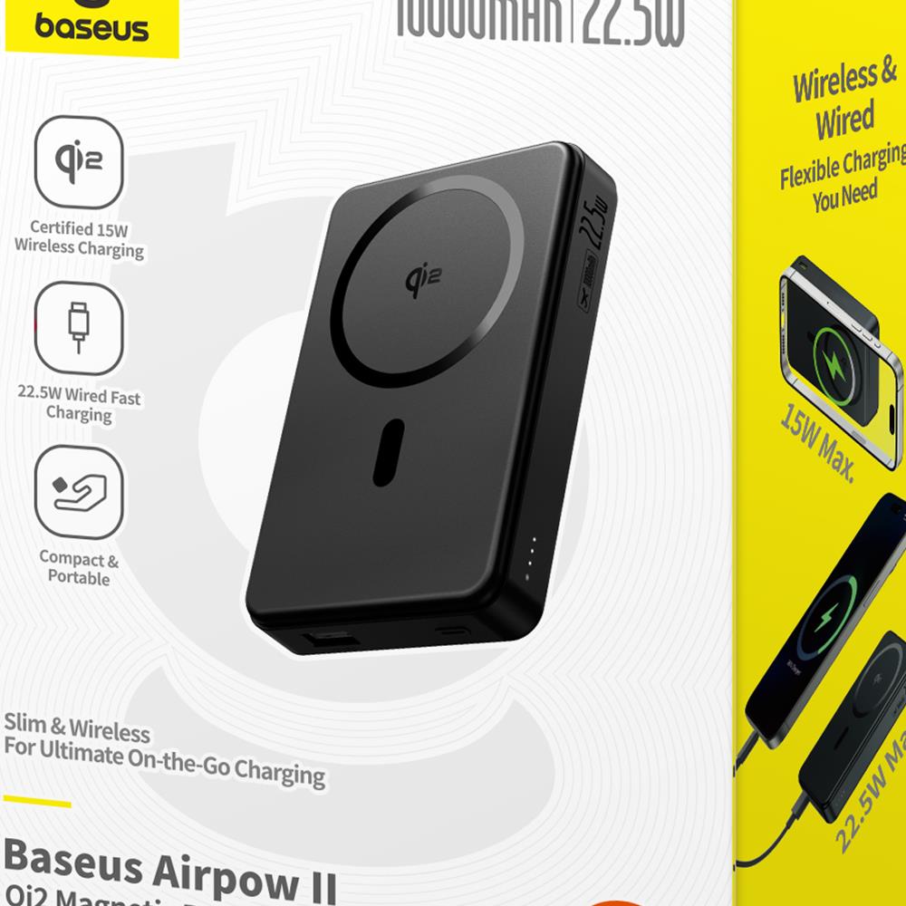 Baseus Airpow Qi2 Magnetic Power Bank 10000mAh 22.5W with cable cosmic black