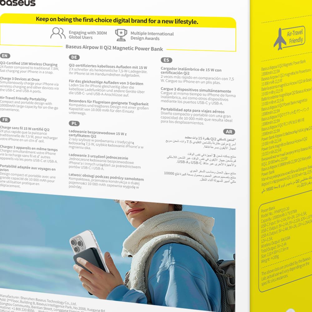 Baseus Airpow Qi2 Magnetic Power Bank 10000mAh 22.5W with cable cosmic black