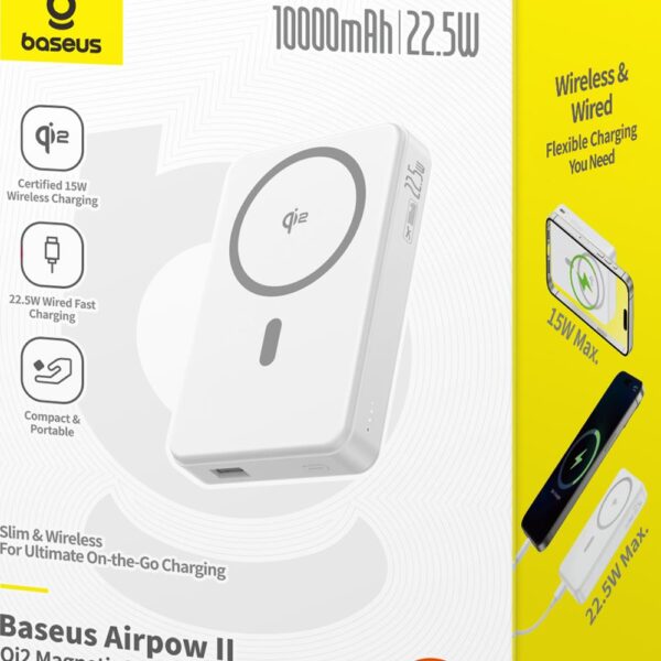 Baseus Airpow Qi2 Magnetic Power Bank 10000mAh 22.5W with cable moon white