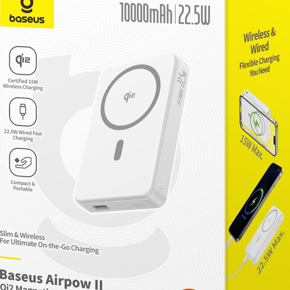 Baseus Airpow Qi2 Magnetic Power Bank 10000mAh 22.5W with cable moon white