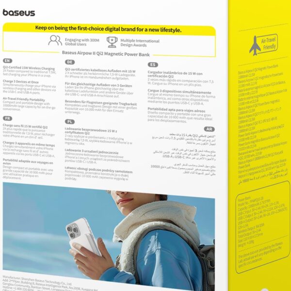 Baseus Airpow Qi2 Magnetic Power Bank 10000mAh 22.5W with cable moon white