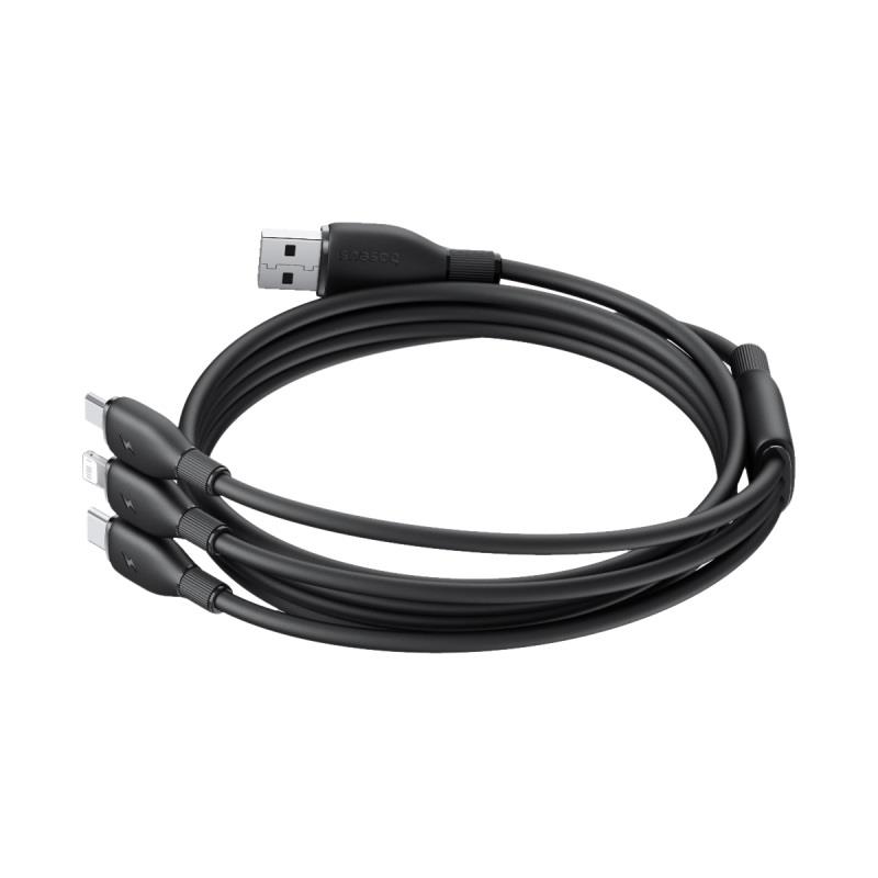 Baseus Ultra-Fast One-for-Three Fast Charging Cable USB-A to M+L+C 3.5A 0.8m Cosmic Black