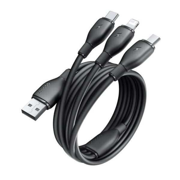 Baseus Ultra-Fast One-for-Three Fast Charging Cable USB-A to M+L+C 3.5A 0.8m Cosmic Black
