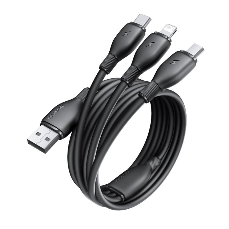 Baseus Ultra-Fast One-for-Three Fast Charging Cable USB-A to M+L+C 3.5A 0.8m Cosmic Black
