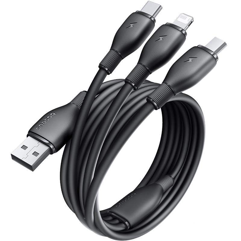 Baseus Ultra-Fast One-for-Three Fast Charging Cable USB-A to M+L+C 3.5A 0.8m Cosmic Black