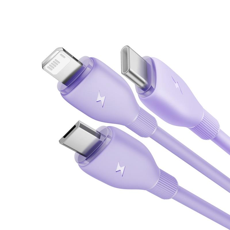Baseus Ultra-Fast One-for-Three Fast Charging Cable USB-A to M+L+C 3.5A 1.3m Nebula Purple