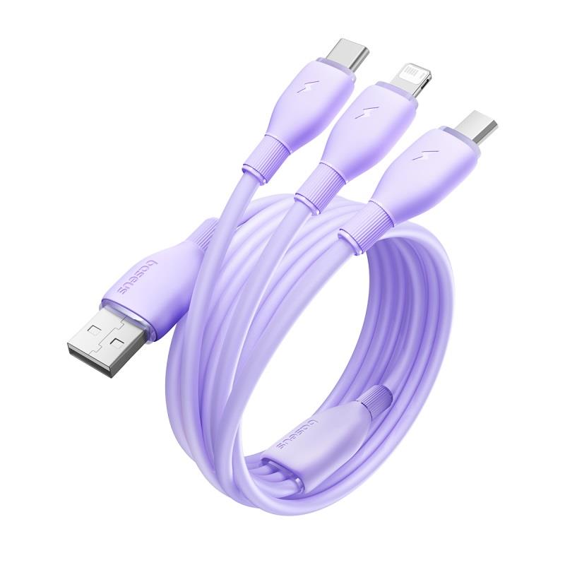 Baseus Ultra-Fast One-for-Three Fast Charging Cable USB-A to M+L+C 3.5A 1.3m Nebula Purple