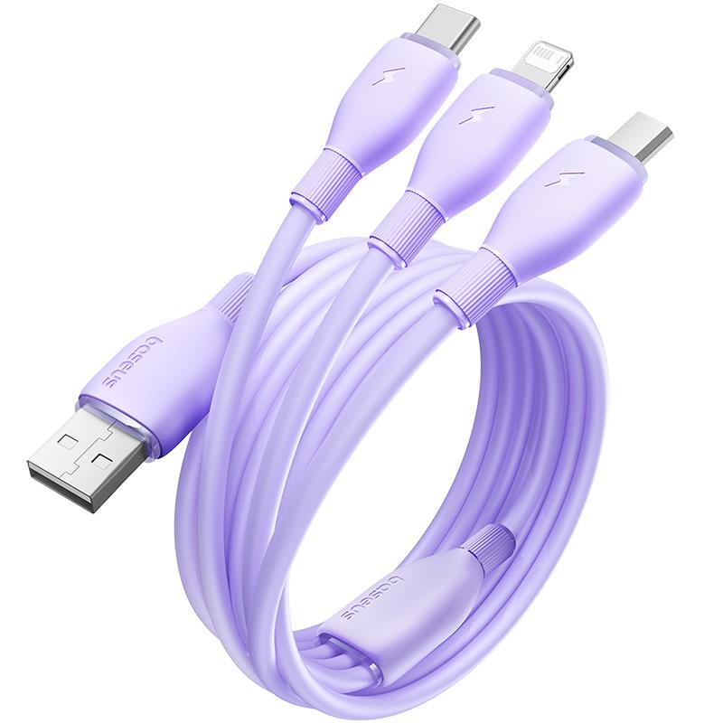 Baseus Ultra-Fast One-for-Three Fast Charging Cable USB-A to M+L+C 3.5A 1.3m Nebula Purple