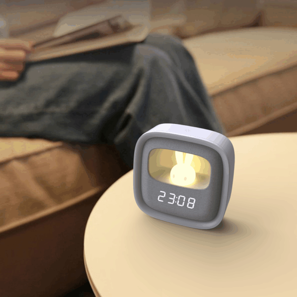 425252_oryg Alarm clock with LED Bunny night light PURE FNL-06 AURORA white square Forever Light