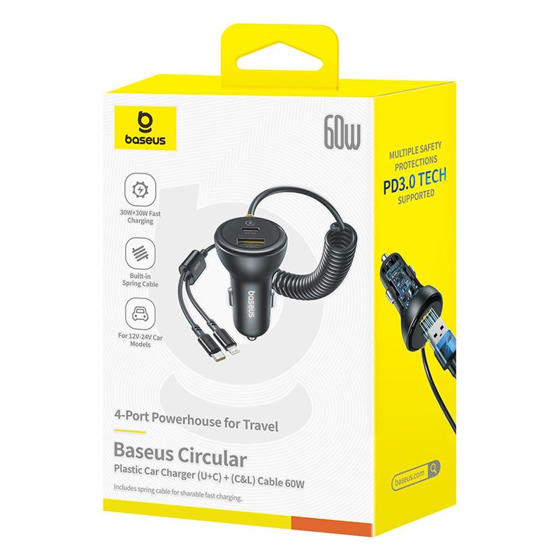 425326_oryg Baseus PD car charger 1x USB-C - USB-C port 60W black