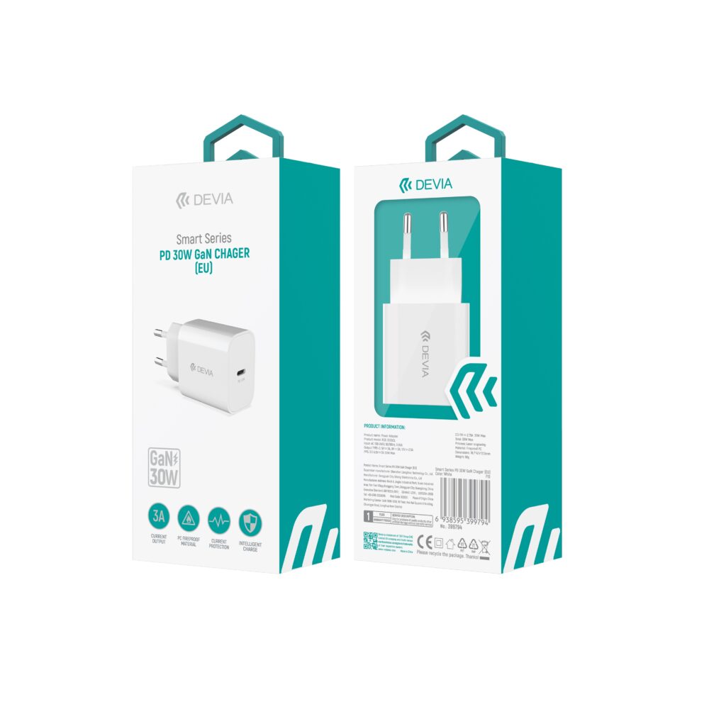 427035_oryg Devia wall charger Smart PD GaN 30W 1x USB-C white + cable USB-C - Lightning
