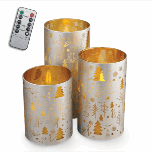 Decorational LED Candle set 3 pcs. christmas silver-gold + remote