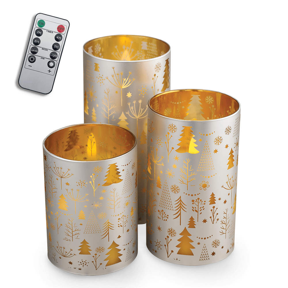 Decorational LED Candle set 3 pcs. christmas silver-gold + remote