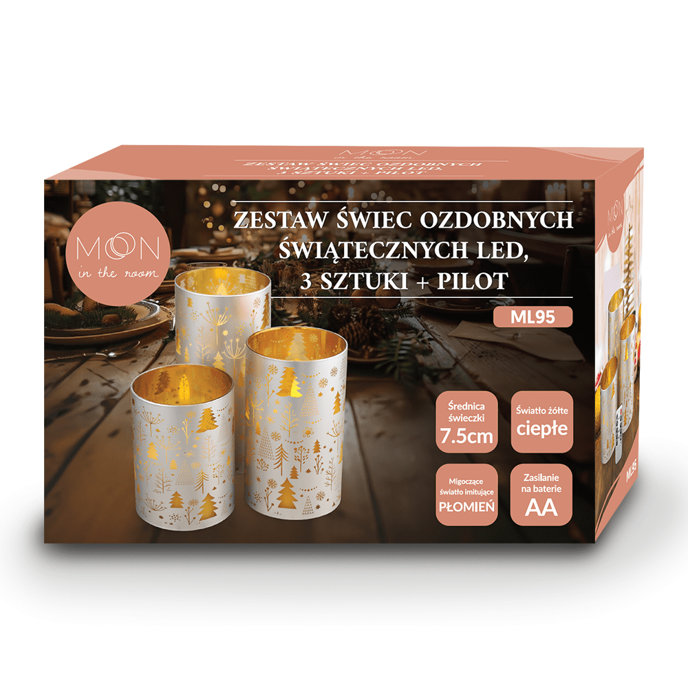Decorational LED Candle set 3 pcs. christmas silver-gold + remote