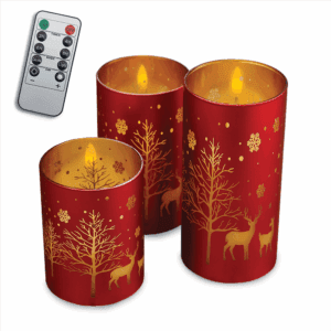 Decorational LED Candle set 3 pcs. christmas red and gold + remote