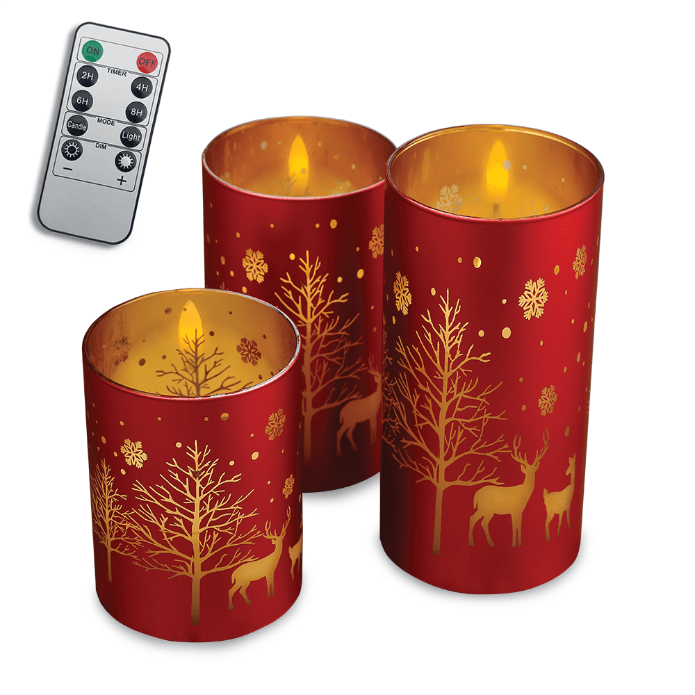 Decorational LED Candle set 3 pcs. christmas red and gold + remote