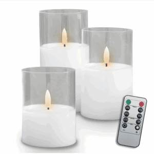 Decorational LED Candle set 3 pcs. white glass + remote
