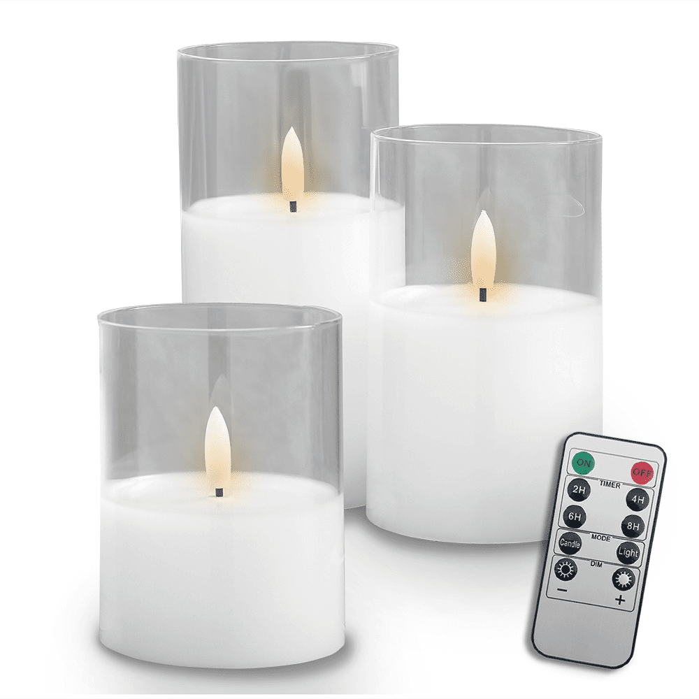 Decorational LED Candle set 3 pcs. white glass + remote