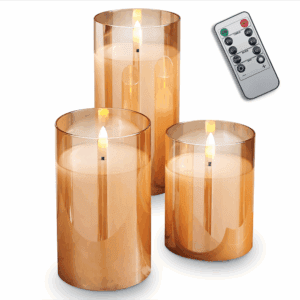 Decorational LED Candle set 3 pcs. gold glass + remote