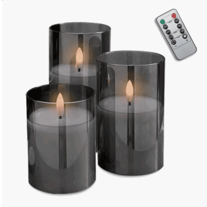 Decorational LED Candle set 3 pcs. smoked glass + remote