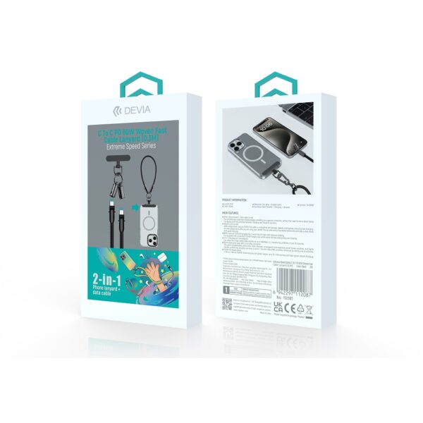 Devia cable lanyard 2in1 PD USB-C - USB-C 1,2 m 60W black
