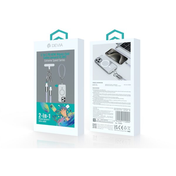 Devia cable lanyard 2in1 PD USB-C - USB-C 0,3 m 60W purple