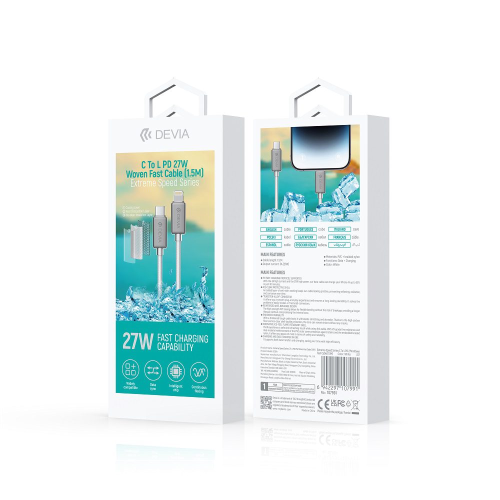 Devia cable Extreme EC654 PD USB-C - Lightning 1,5 m 27W 3A white