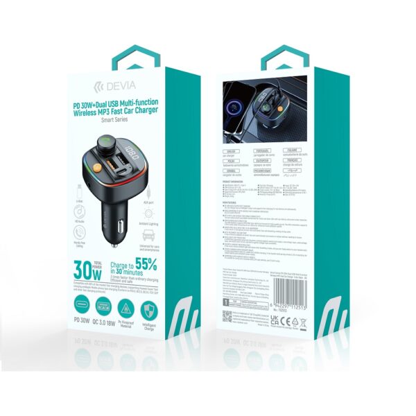 429734_oryg Devia transmitter FM Smart Bluetooth MP3 car charger PD 30W 1x USB-C 2x USB 3A black