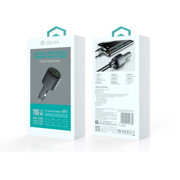 429738_oryg Devia car charger Extreme Metal PD QC 116W 1x USB 2x USB-C black