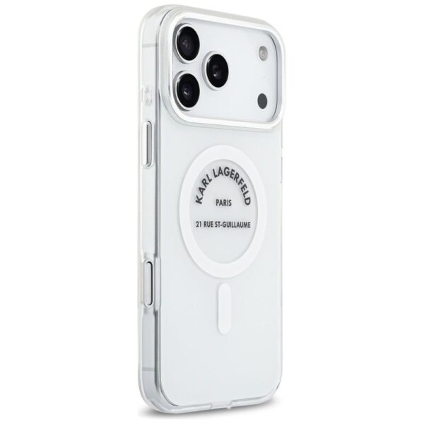KARL LAGERFELD case for IPHONE 17 Pro Max compatible with MagSafe KLHMP17XHKRSGPT (IML Karl RSG Logo) transparent