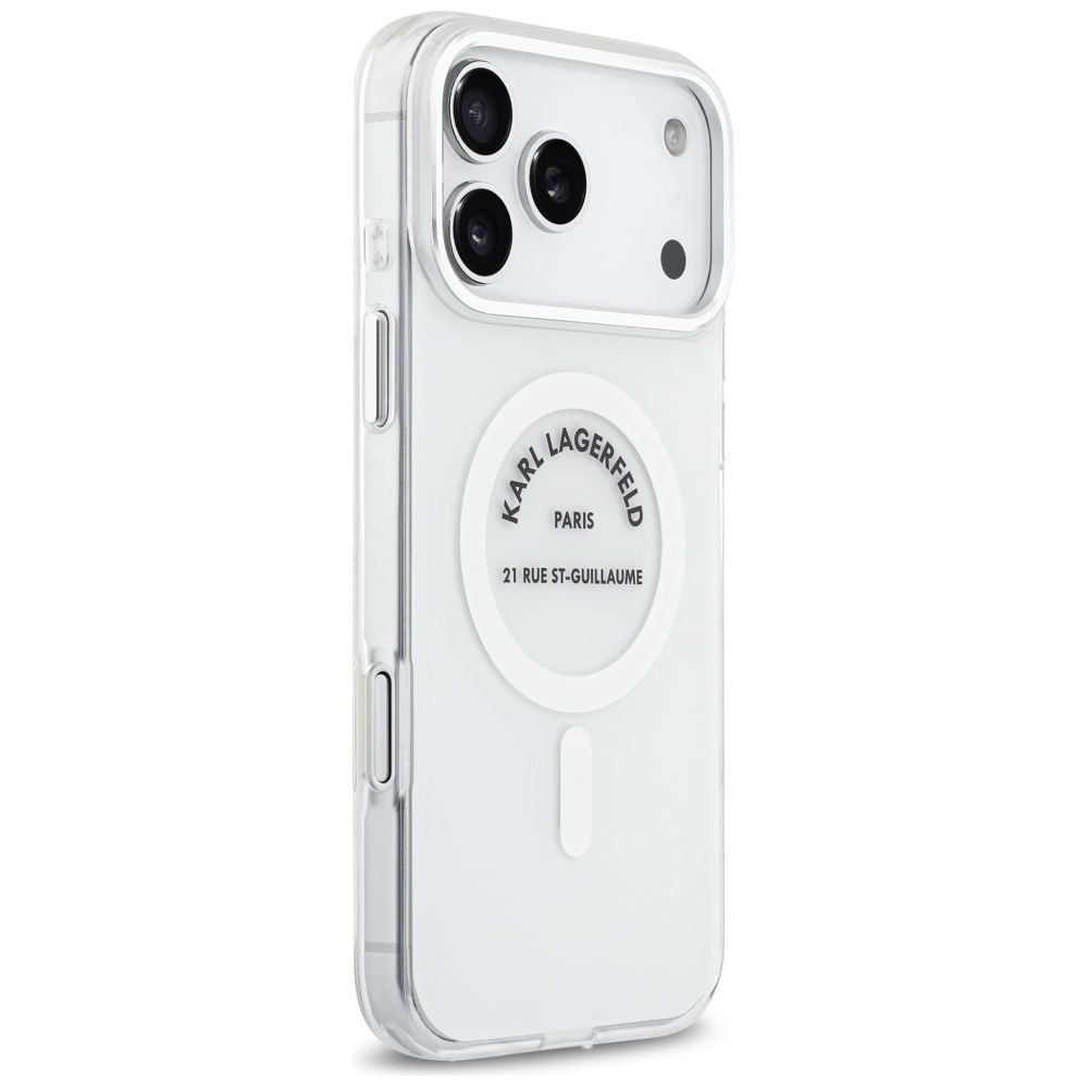 430b315551fa76dacf973f495496bd18 KARL LAGERFELD case for IPHONE 17 Pro Max compatible with MagSafe KLHMP17XHKRSGPT (IML Karl RSG Logo) transparent