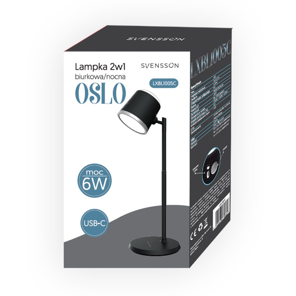 431453_oryg Svensson Desk/Night lamp 2in1 OSLO magnetic-detatchable 6W black