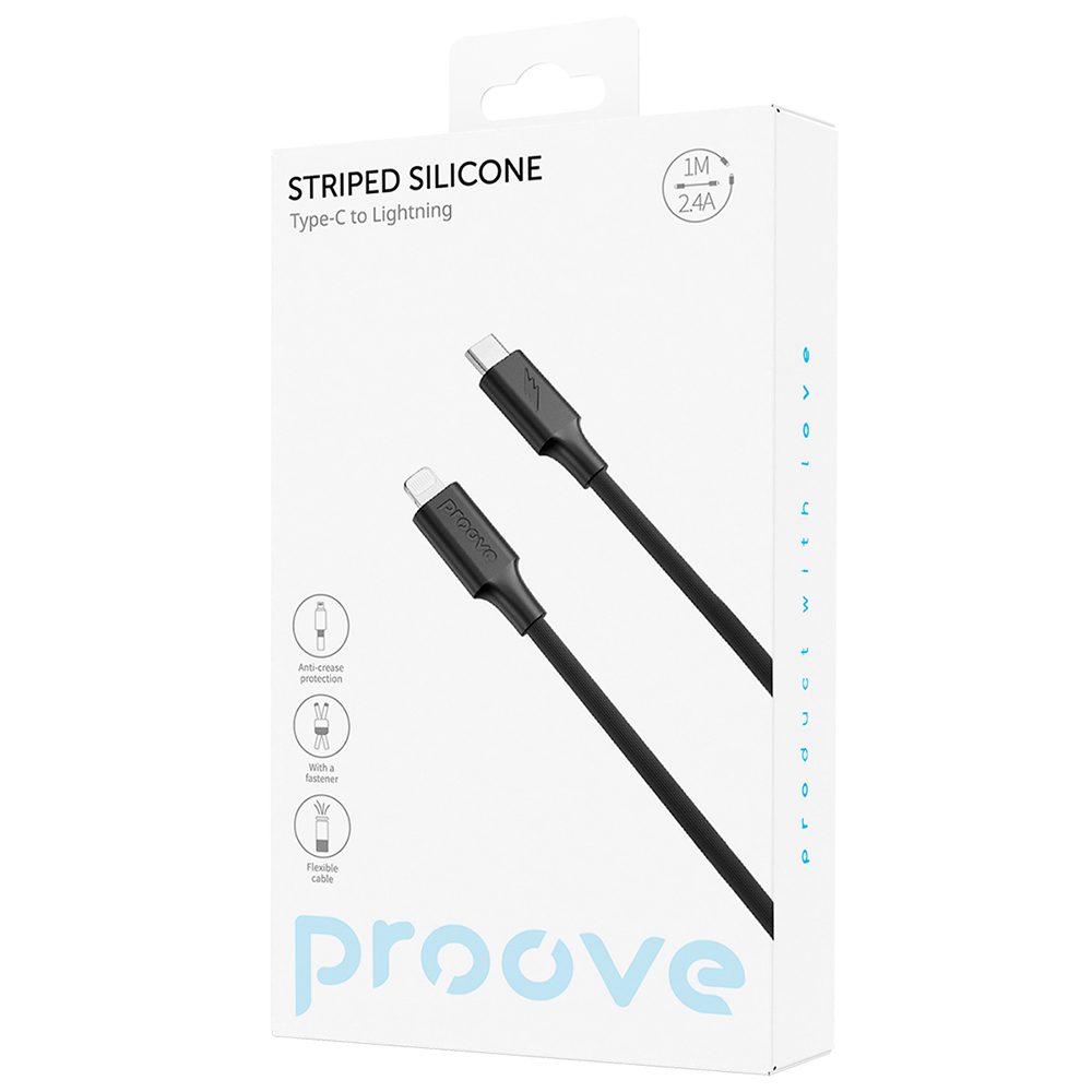 433359_oryg Proove cable Striped Silicone USB-C - Lightning 1m 3A black