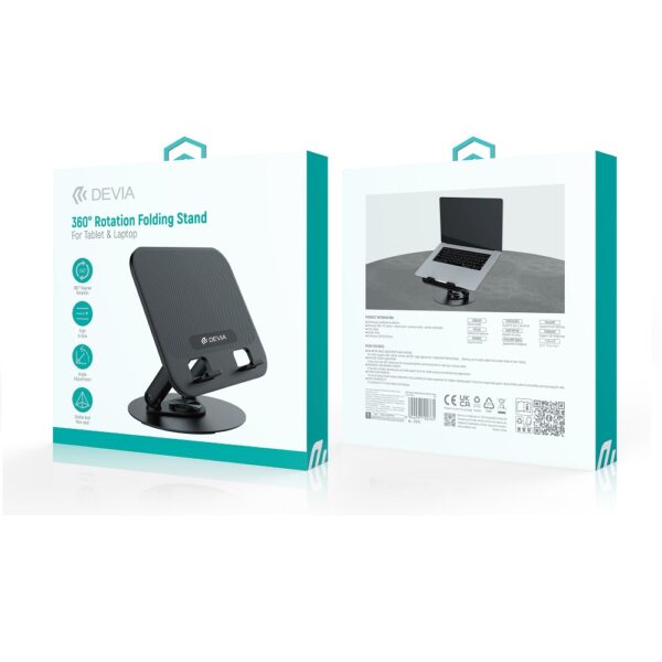 Devia folding holder stand EL238 for laptop tablet rotating 360 aluminum black