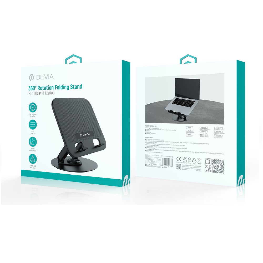 433386_oryg Devia folding holder stand EL238 for laptop tablet rotating 360 aluminum black