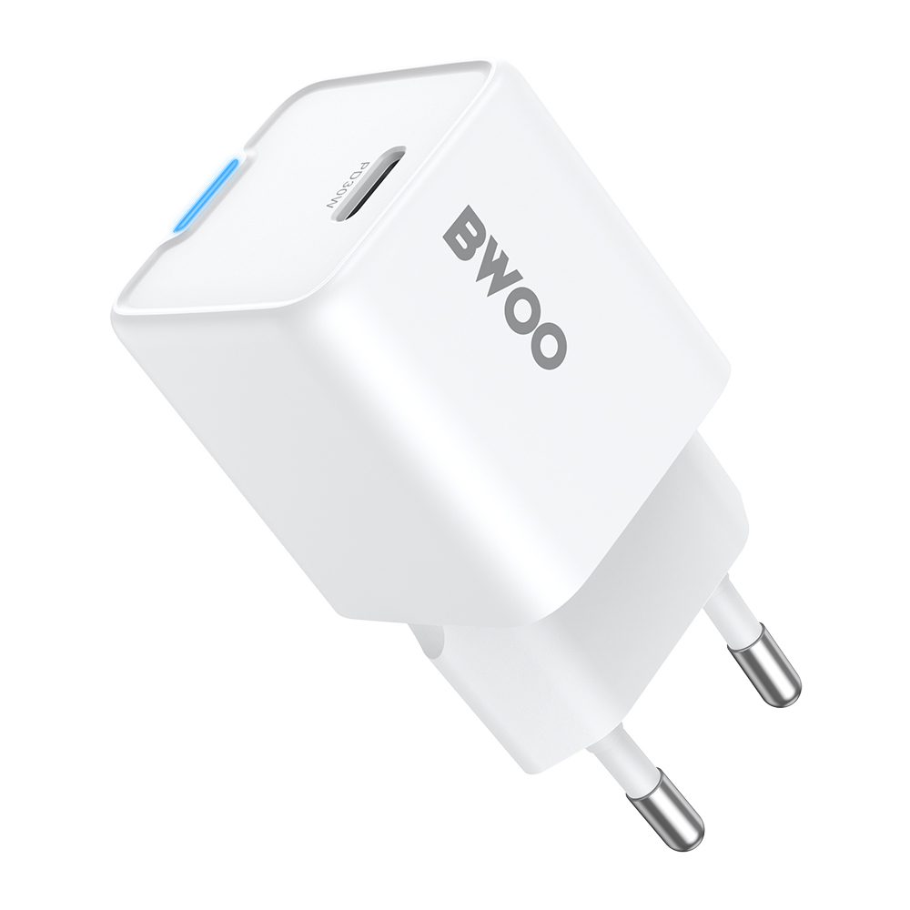 BWOO GaN PD wall charger 1x USB-C port 1A 30W white