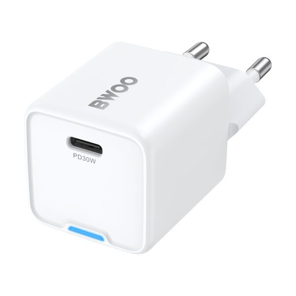 BWOO GaN PD wall charger 1x USB-C port 1A 30W white