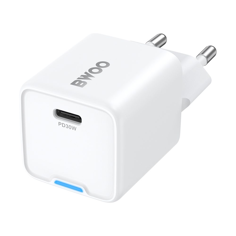 BWOO GaN PD wall charger 1x USB-C port 1A 30W white