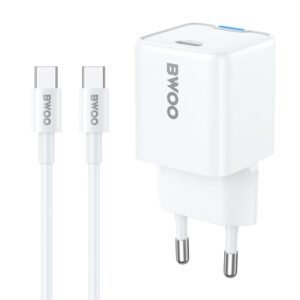 BWOO GaN PD 30W wall charger 1x USB-C port with 60W cable USB-C 2A white