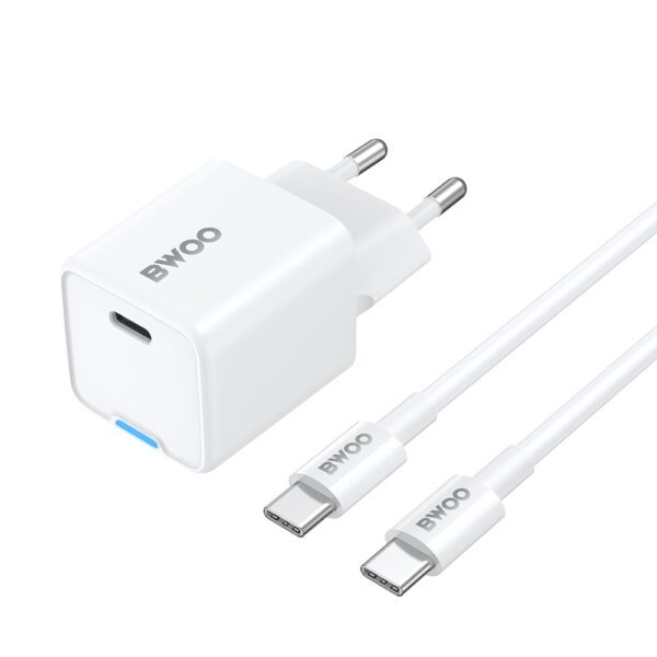 BWOO GaN PD 30W wall charger 1x USB-C port with 60W cable USB-C 2A white