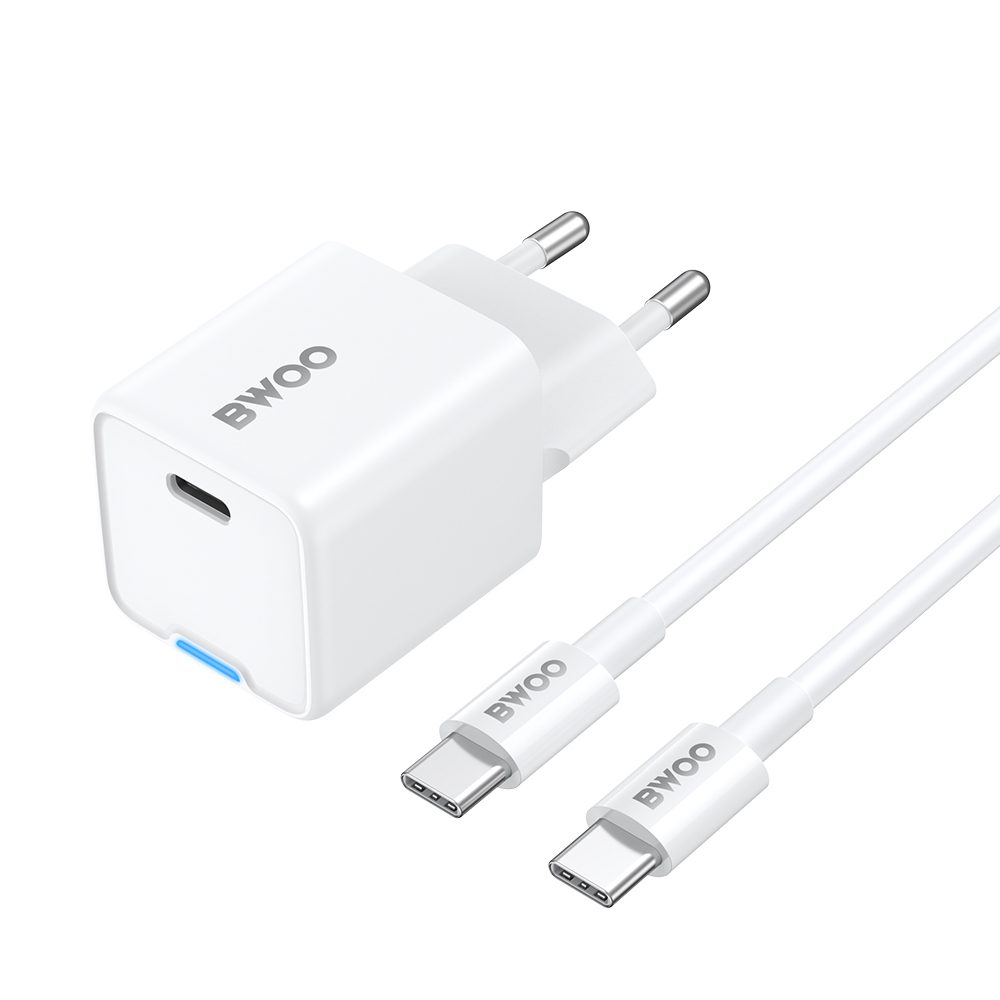 BWOO GaN PD 30W wall charger 1x USB-C port with 60W cable USB-C 2A white
