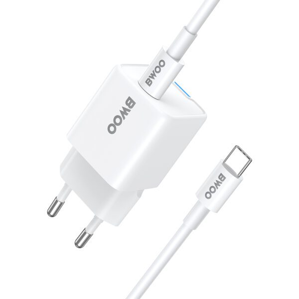 BWOO GaN PD 30W wall charger 1x USB-C port with 60W cable USB-C 2A white