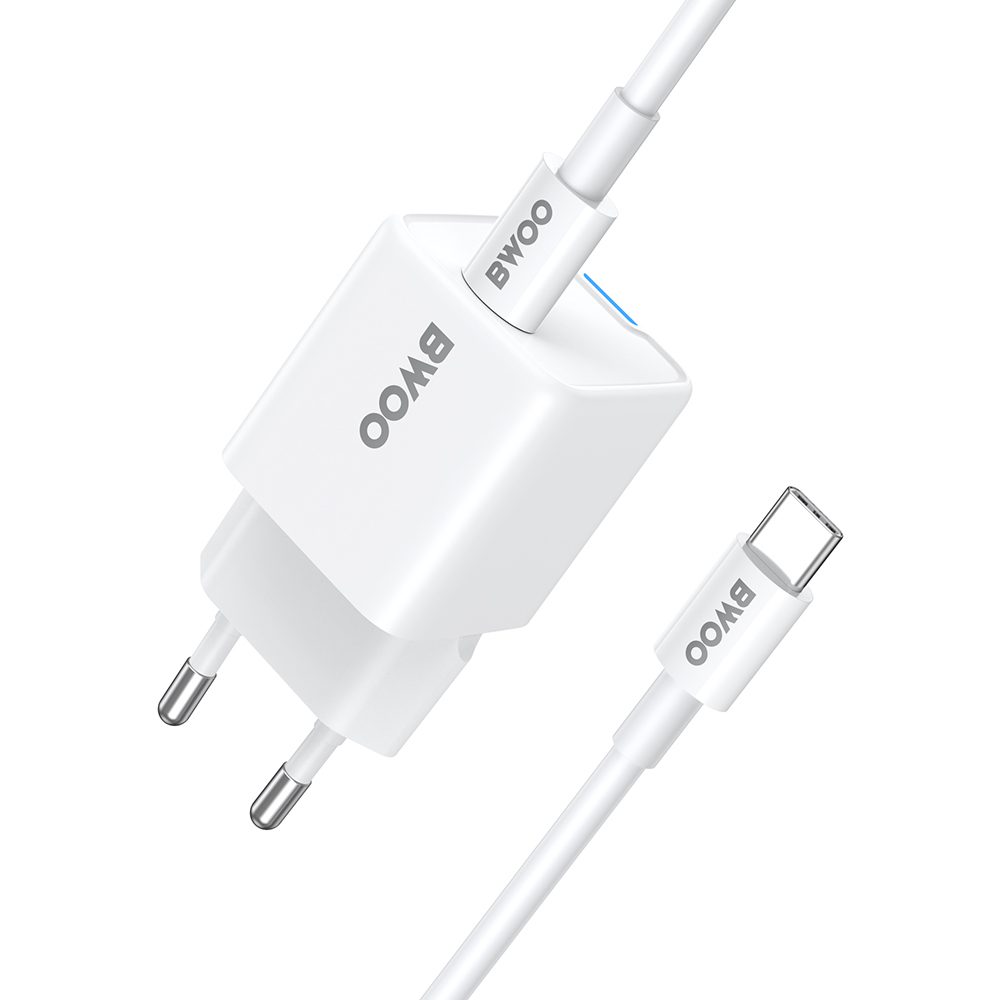 BWOO GaN PD 30W wall charger 1x USB-C port with 60W cable USB-C 2A white